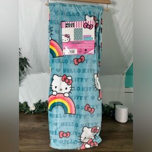 Hello Kitty Light Blue Plush Blanket with Rainbow and Pink Accents